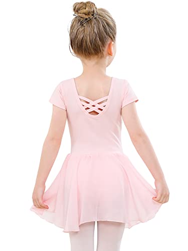Vestido de Ballet para Niñas Manga Corta Maillot de Danza con Falda de Gasa