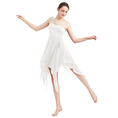 Vestido de Danza Ballet Contemporánea para Mujer Clásico de Color Sólido Tirantes Ropa Baile Latino Lírica Ballet Leotardo Falda de Tul Pañuelo Disfraz Bailarina Tutu Blanco x-s