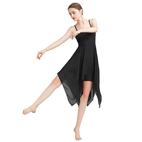 Vestido de Danza Ballet Contemporánea para Mujer Clásico de Color Sólido Tirantes Ropa Baile Latino Lírica Ballet Leotardo Falda de Tul Pañuelo Disfraz Bailarina Tutu Negro s