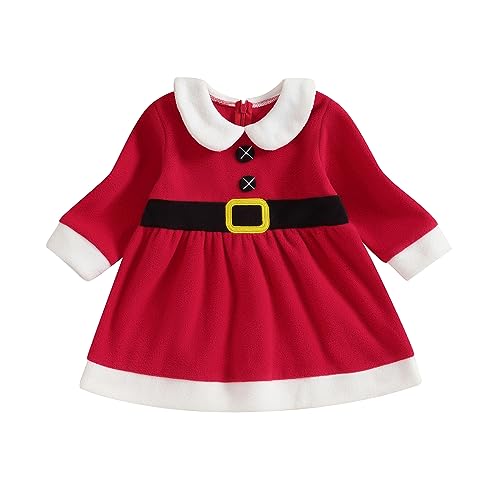 Vestido de Navidad para niña con Diadema, Vestido de Princesa de Terciopelo de Manga Larga, Falda tutú de Malla, Conjuntos de Ropa para niñas pequeñas (E Red Dress, 9-12 Months)