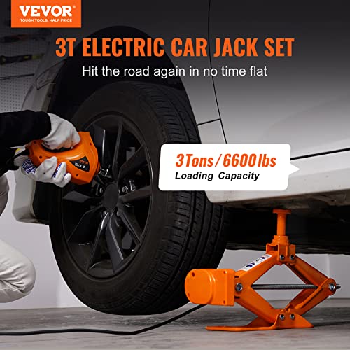 VEVOR Kit de Gato de Tijera Eléctrico 3 T Gato Eléctrico para Automóvil 12 V Gato Eléctrico para Coche Elevador Eléctrico Coche con Cable de Alimentación de 3,5 m para Sedanes SUV o Cualquier Vehículo
