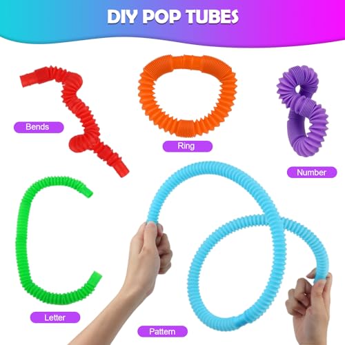 VFANDV 24 Piezas Juguetes Sensoriales de Tubo Elástico, Coloridos Tubo Elástico Juguete de Sensorial Pop Tubes Fidget Toys para Aliviar el estrés y la Ansiedad Adecuado para Niños y Adultos