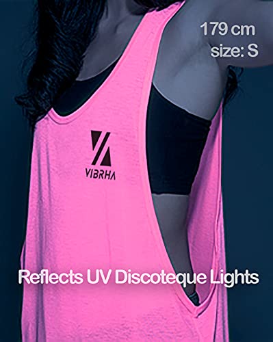 Vibrha Camiseta Deportiva sin Mangas de Mujer de Verano - Top Naranja Fluorescente - Camiseta de Tirantes Larga para Gym y Baile con Espalda de Nadador M