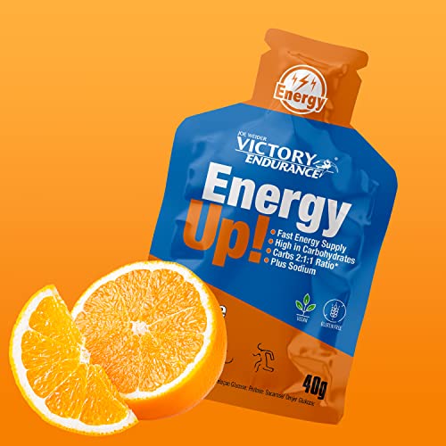 VICTORY ENDURANCE PACK 12x40g Energy Up Gel sin Cafeína - 4 x 3 sabores (Naranja, Sandía, Limón). Energía rápida. Alto en Carbohidratos (ratio 2:1:1). Con Extra de Sodio. Fácil de tomar. Sin Gluten.