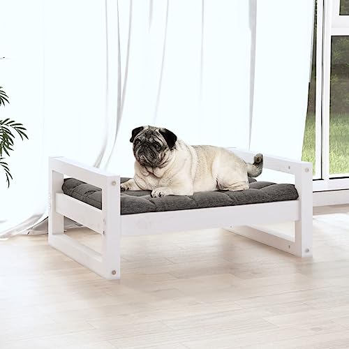 vidaXL - Cama para perro de madera de pino maciza, estructura duradera y estable, diseño minimalista en blanco, dimensiones: 65,5 x 50,5 x 28 cm