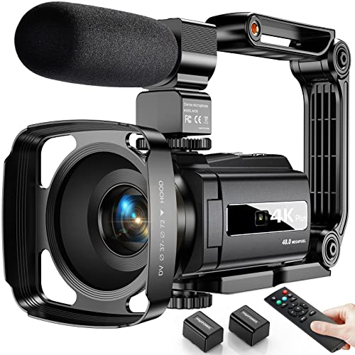Videocámara 4K 48MP WiFi Vlogging Camera 16X Zoom Digital Video Camera IR Visión Nocturna 3" IPS Pantalla Táctil Giratoria con Micrófono,Estabilizador,Control Remotol 2 Batteries (2023 Latest 4K Plus)