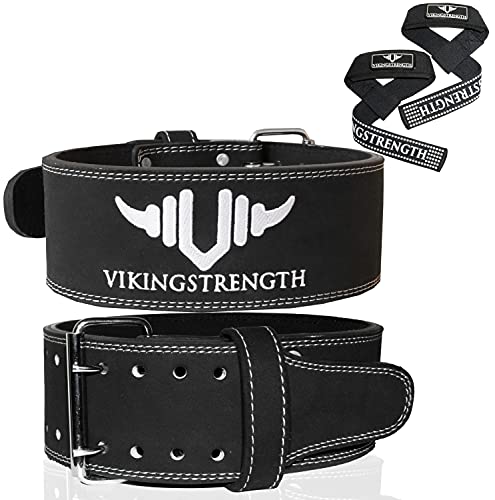 Vikingstrength Cinturón de levantamiento de pesas premium con correas de elevación, cinturón de levantamiento de pesas para hombres y mujeres, sentadillas, levantamiento de pesas, crossfit (L)