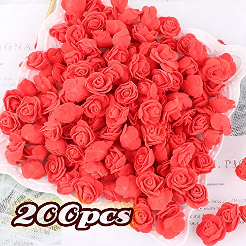 VINFUTUR 200pcs Rosas Artificiales Rojas Flores Falsas Pequeñas Rosas Espuma para DIY Regalos Decoración Jarrón Mesa Boda Manualidad