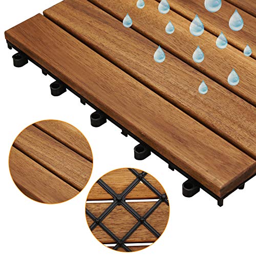 VINGO - Baldosas de madera de acacia, 30 x 30 cm, 6 listones de 1 m², baldosas de suelo adecuadas como baldosas de terraza y balcón (11 unidades)