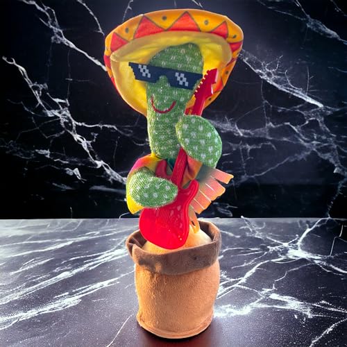 VISTA TRADE Cactus bailarín con cable USB y batería, cactus cantante, juguete de cactus parlante, que repite lo que dices brilla canta y baila, para niños, familiares y amigos