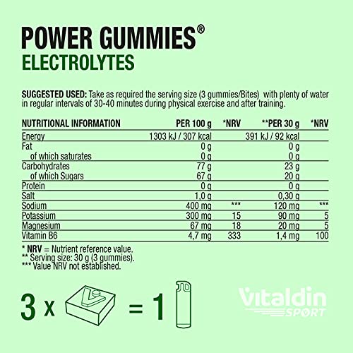 VITALDIN SPORT Power Gummies Electrolytes – Doypack de 30 Bites de gominola – Sabor lima