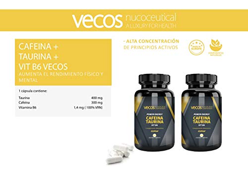 Vitamina B6 con Cafeína y Taurina | Power Energy | 100 Cápsulas Vegetales | Contribuye al Aumento de Volumen Muscular | Efecto Energizante | Complemento Alimenticio