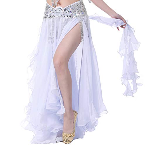 Vobony Falda Danza del Vientre Mujer Profesional Color Sólido Falda de Gasa Largas Disfraz de Baile Vestido de Baile Ropa de Rendimiento (Blanco)