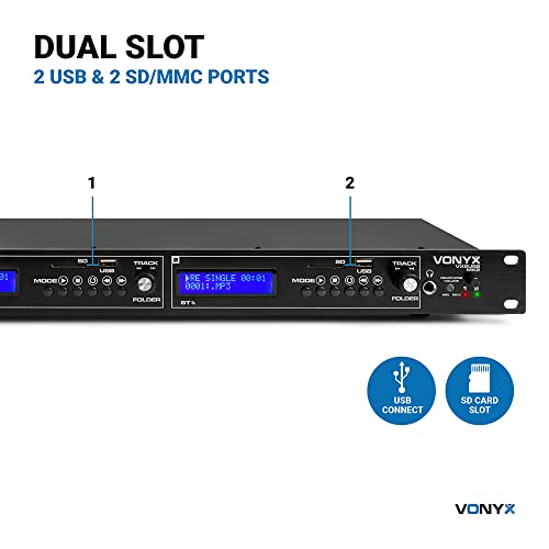 Vonyx VX2USB MK2 Doble Reproductor Multimedia. 2 Canales con Receptor Bluetooth Dual Salida Mixta USB SD MP3 Player