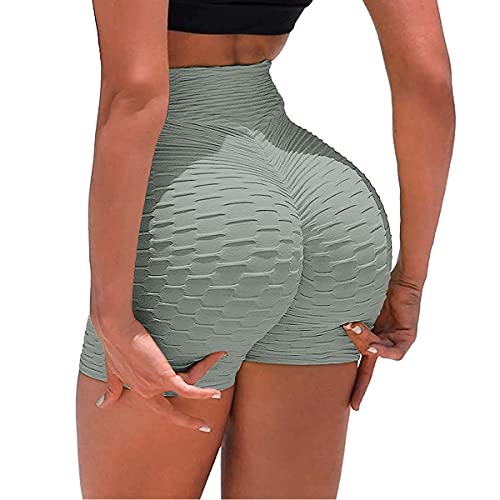 VORCY Scrunch Butt - Pantalones cortos deportivos para mujer, de cintura alta, fruncido, gimnasio, entrenamiento, yoga, correr, pantalones cortos, 1# Gris, L
