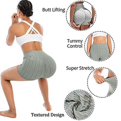 VORCY Scrunch Butt - Pantalones cortos deportivos para mujer, de cintura alta, fruncido, gimnasio, entrenamiento, yoga, correr, pantalones cortos, 1# Gris, L