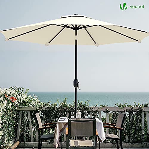 VOUNOT 270 cm Sombrilla Playa Grande, Parasol Terraza Inclinable con Manivela, Protección UV para Patio, Jardín, Piscina, Exterior, Beige