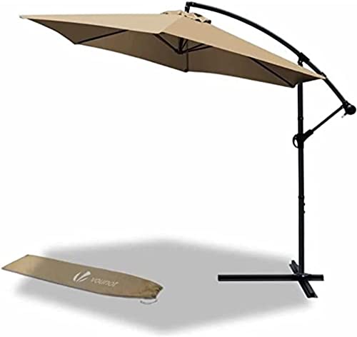 VOUNOT 300 cm Parasol Excentrico, Sombrilla de Jardín con Manivela y Funda Protectora, Protección UV, Caqui