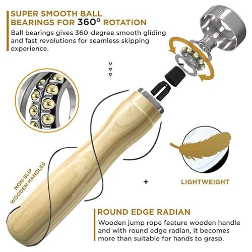 VSL Leather Skipping Rope 360 degree ball bearing Jump rope with wooden handles for weight loss, fitness speed, skipping rope for boxing, MMA, Crossfit cardio training.