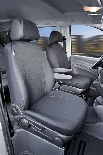 WALSER 10505 Funda de asiento de coche ajuste de transportador, funda de asiento de tela antracita compatible con Mercedes Vito/Viano, 2 asientos individuales con apoyabrazos en el interior