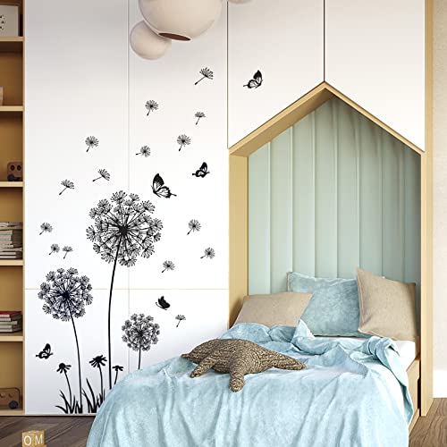 WandSticker4U®- pegatinas de pared DIENTES DE LÉON I (165 x 130 cm) I negro blanco mariposa naturaleza flores I adhesivos pared decorativos habitación salón dormitorio baños cocina