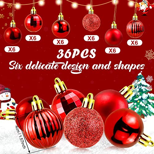 WANTOUTH 36 PCS Esferas Rojas 4cm Bolas Navideñas Inastillables Conjunto de Adornos de Árbol de Navidad