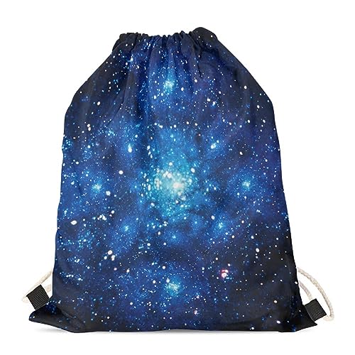 Wanyint Bolsa de mochila con cordón de impresión de agua, saco de cincha, bolsa impermeable del gimnasio del deporte, Cielo estrellado