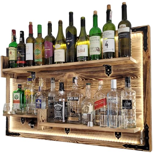 weeco L.E.D - Estantería colgante de pared rústica para whisky, licor rústico, ginebra, whisky, soporte para alcohol, soporte de pared, soporte para vino, soporte de pared, soporte para vino