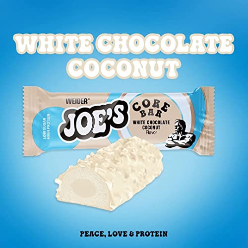 Weider Joe's Core Bar Barritas Proteicas, con Textura Suave y Cobertura de Chocolate con Leche y Blanco, Más de 31% de Proteínas, Bajo en Azúcar, Sabor Avellana-Turrón, 12 x 45 g