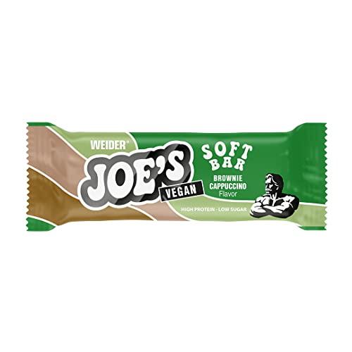 WEIDER Joe's Vegan Soft Bar, deliciosa barrita de proteína vegana con núcleo de proteína suave y trocitos crujientes de almendra, baja en azúcar, sabor Brownie-Cappuccino, 12 x 50g