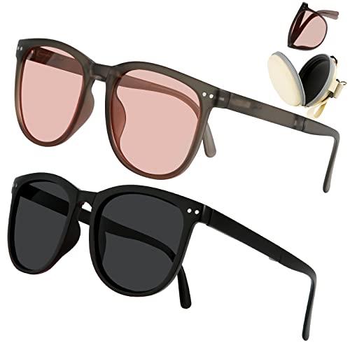 Weinsamkeit 2 PCS Polarizadas Gafas de Sol, Gafas de sol plegables, gafas de sol UV400, gafas de sol unisex plegables con funda para hombres y mujeres para Conducción Ciclismo Pesca Golf (A)