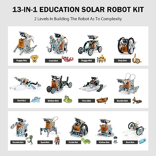 Weinsamkeit Robots Solares, 13 en 1 Kit de Robot Solar STEM Juegos Educativos Robotica Ciencia Construcción de Juguetes Robótica Manualidades Kit Regalos para Juegos Niños Niña de 8 9 10 11 12 13 Años