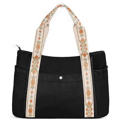 Welltop Bolsas tote bag para mujeres bolsas de nylon para mujeres con bolsas negras impermeables con cremallera bolsos de hombro de gran capacidad para el trabajo escolar viajes de compras