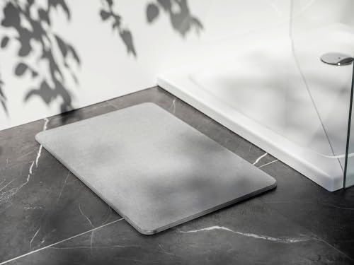 Wenko Alfombra de baño «Simi» de tierra de diatomeas, alfombra de sauna higiénica antideslizante, natural y duradera con propiedades de absorción de agua, de secado rápido, 60 x 39 cm, gris
