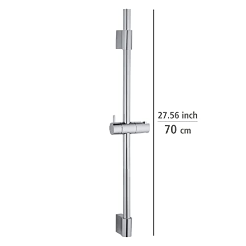 WENKO Barra de ducha Classic, barra para ducha o bañera de acero inoxidable con soporte para ducha de mano y soporte de pared móvil, dimensiones (An./P x Al): Ø 2,2 x 70 cm, cromo
