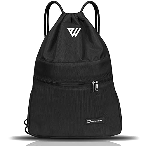 WESTWOOD FOX WFX - Bolsa de cordón impermeable para gimnasio, mochila para mujeres y hombres, bolsa de polietileno con bolsillo exterior con cremallera, escuela, playa, vacaciones, natación, viajes,