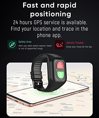Weyot Localizador GPS Ancianos Pulsera Avisador Personas Mayores Largo Alcance,Reloj Inteligente con Detección Caídas Podómetro, Rastreador de Ejercicios, botón de Llamada SOS,Black