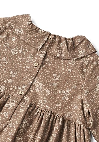 Wheat Vestido Violetta Junior Tallas Niñas 100% Algodón Orgánico Atuendo de Jugador, Cocoa Brown Flowers, 116 cm