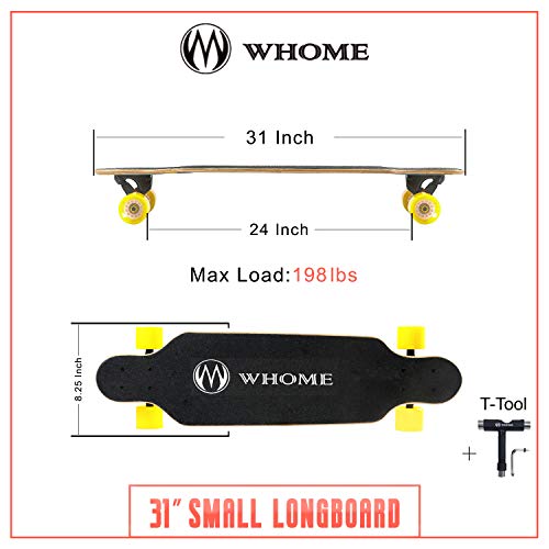 WHOME Pro Longboards - 31 Pulgadas pequeño Longboard Crucero Skateboards para Adultos/Niñas/Niños Pro/Principiante con T-Tool