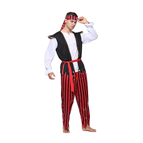 Wiclin Capitán de vestuario pirata masculino adulto vestuario de Halloween masculino vestuario pirata fiesta S/M
