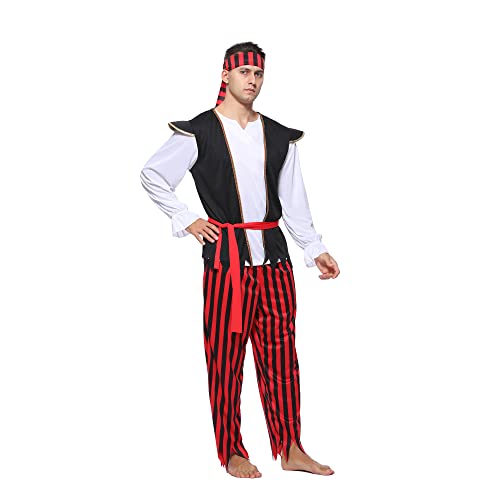 Wiclin Capitán de vestuario pirata masculino adulto vestuario de Halloween masculino vestuario pirata fiesta S/M