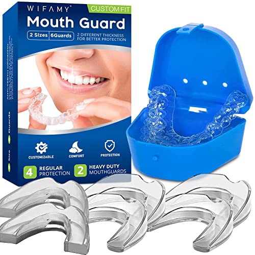 Wifamy Protector bucal para apretar los dientes por la noche, deportivo deportivo, bandeja de blanqueamiento, incluye 4 protectores regulares y 2 resistentes