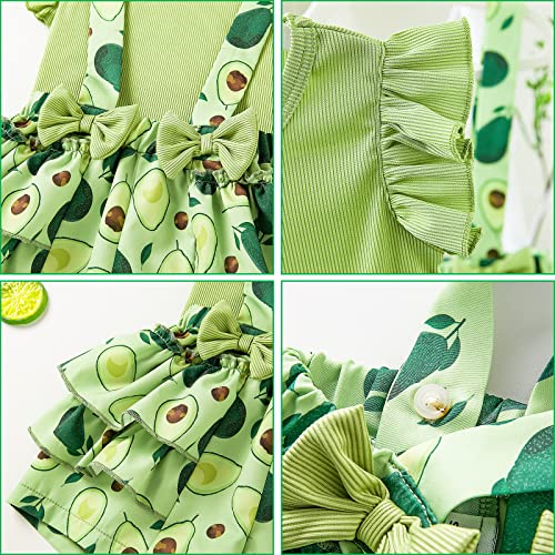 Winmany Pelele de verano con mangas de volantes para bebé niña Conjunto de top y pantalón corto Avocado Conjunto de pantalón suspendido con lazo verde para niña (2-3 años)