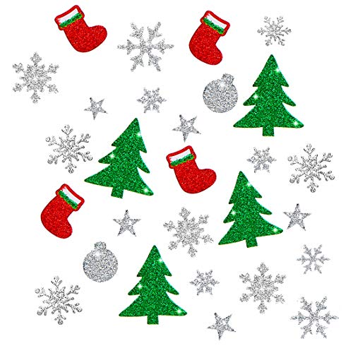 Wishstar Pegatinas de Navidad, 10 Hojas Pegatinas con Purpurina para Decoración Scrapbooking Envoltura, Arbol de Navidad, Botas de Navidad, Copo de Nieve, Bola de Nieve, Estrella