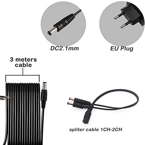 WiTi 12V 2A Power Adapter Fuente de alimentación de 12V 2000mA Cable de 3 Metros Adaptador,AC 100-240V 50-60hz a DC 12V 2A 24W Enchufe Europeo Estándar de 5.5 mmx2.1mm