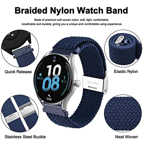 WOCCI 20mm Tejido Nylon Correa Reloj para Hombre y Mujer, Ajustable Hebilla Plateada (Azul)