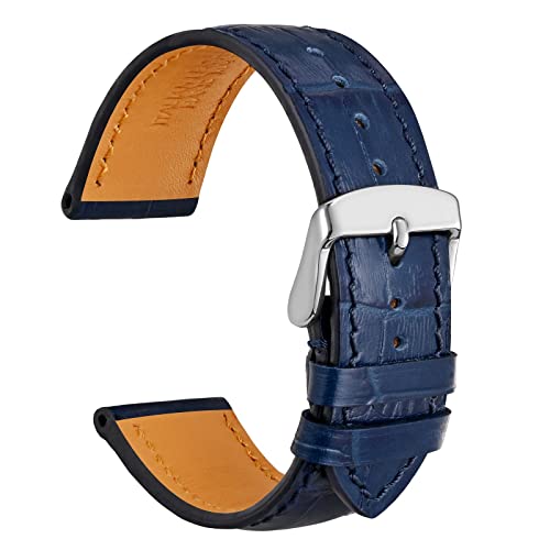 WOCCI 22mm Correa Reloj Piel para Hombre y Mujer, Grano de Cocodrilo en Relieve, Hebilla Plateada (Azul Marino)