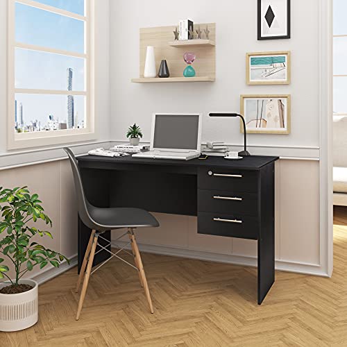 WOLTU Mesa de Ordenador Mesa de Oficina Mesa de PC Escritorio con 3 Cajones Madera 120x59x75cm Negro TS59sz