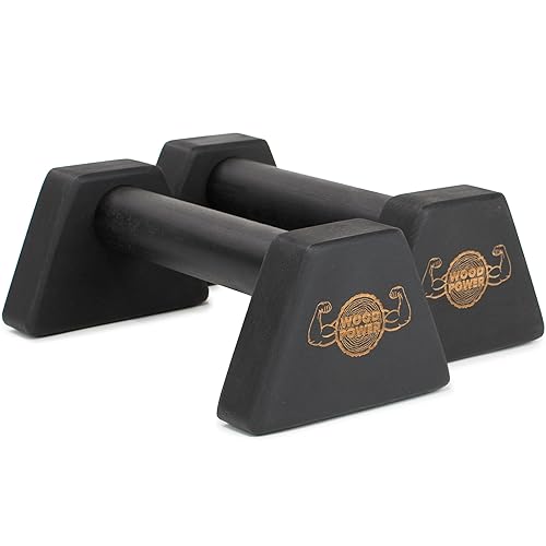 woodpower® PowerBars Paraletes de madera para flexiones que cuidan las articulaciones, barras antideslizantes para parar las manos, para interior y exterior, calistenia y yoga (negro)