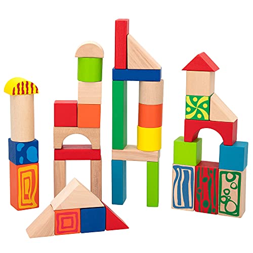 WOOMAX 40994 - Bloques construcción de madera, Rompecabezas para niños, Inlcuye 50 piezas, Juguete eductivo, Montessori, Juegos de construcción, A partir de 18 meses, Juguetes y regalos infantiles